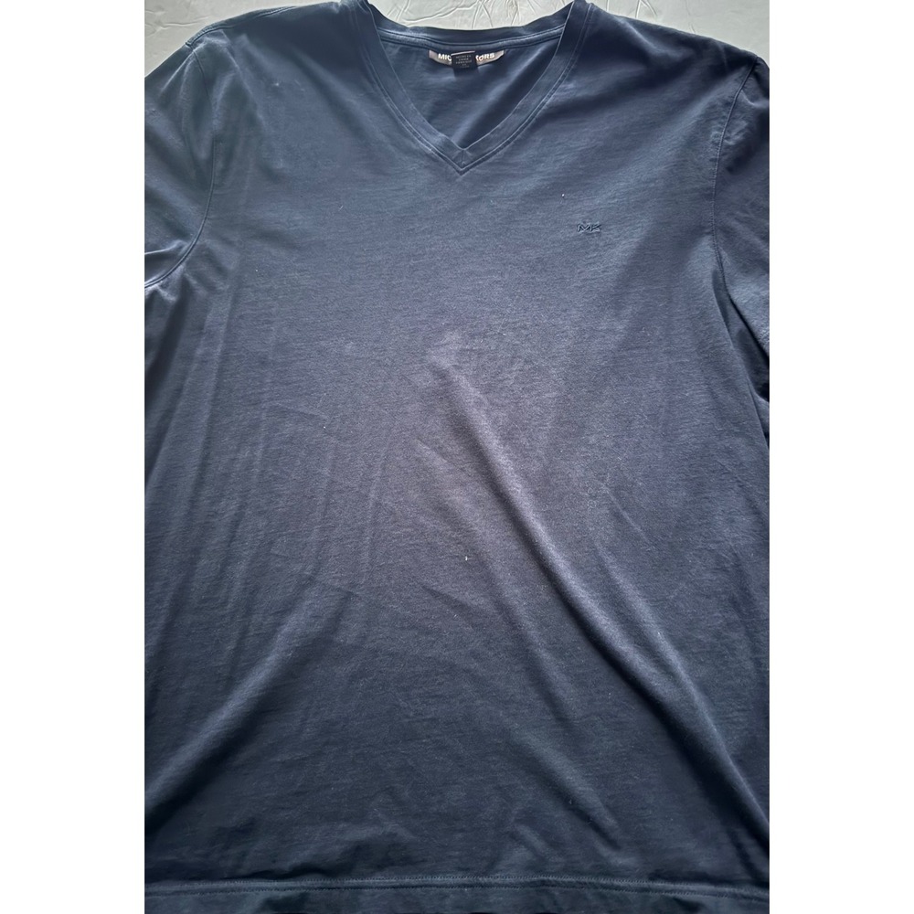 Michael Kors Mens V-Neck T-Shirt black Embroidered Logo Size L